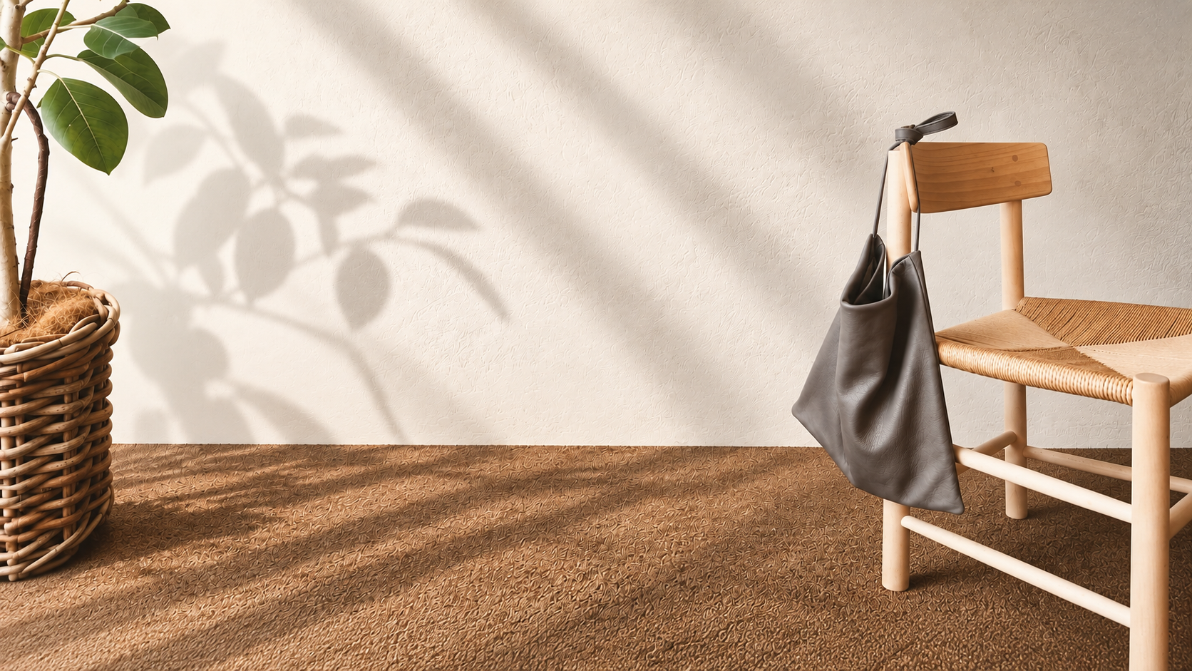 esperanto leather bag with wooden chair